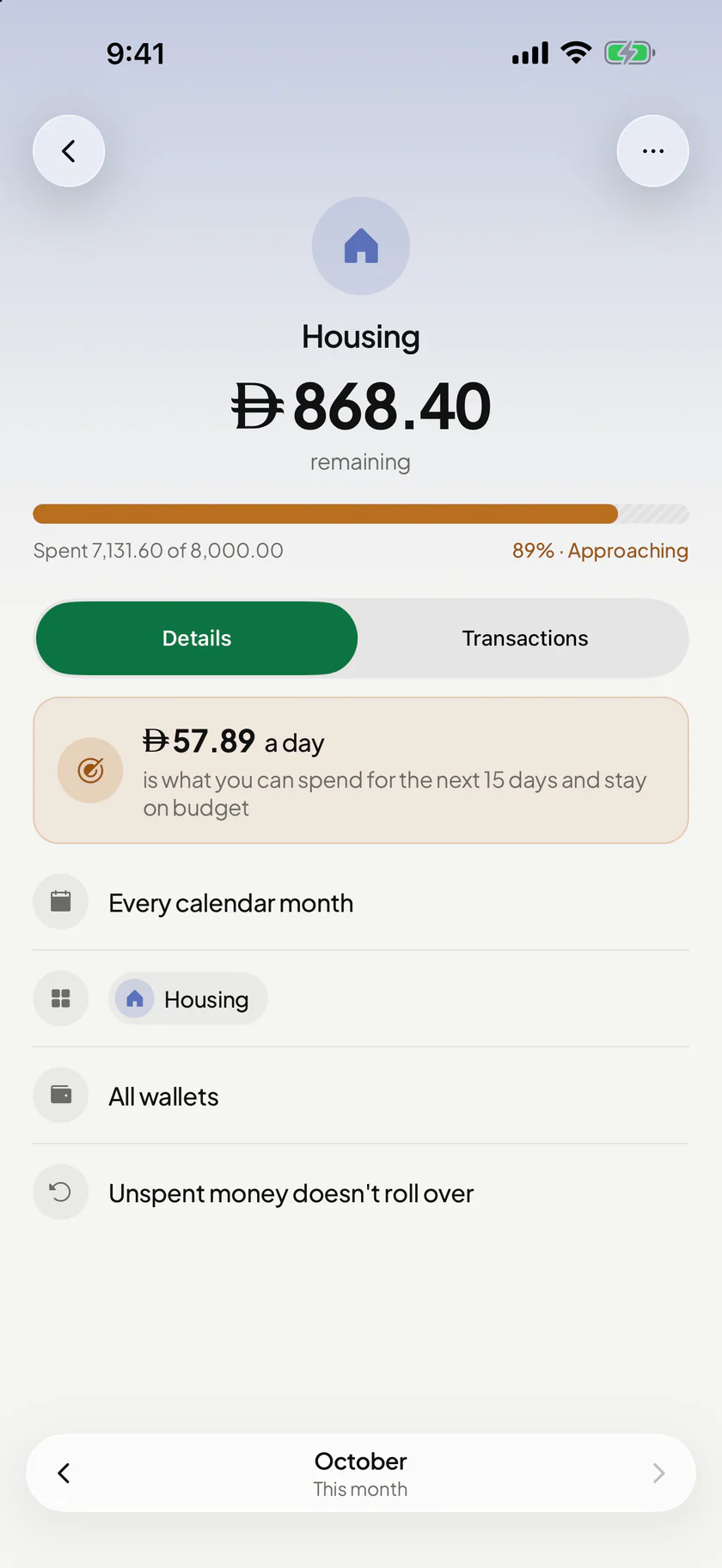 Wealthit: One budget: what is left, a daily allowance, its settings