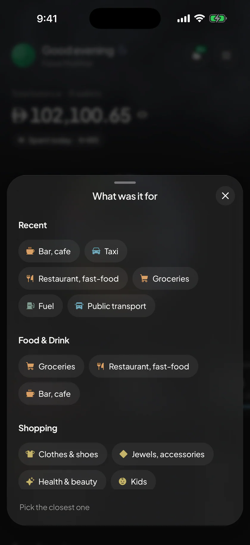 Wealthit: Choosing what it was for: category chips