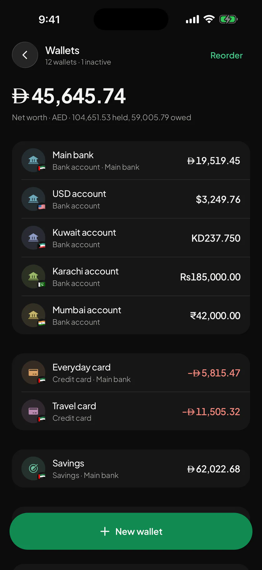 Wallets: every account