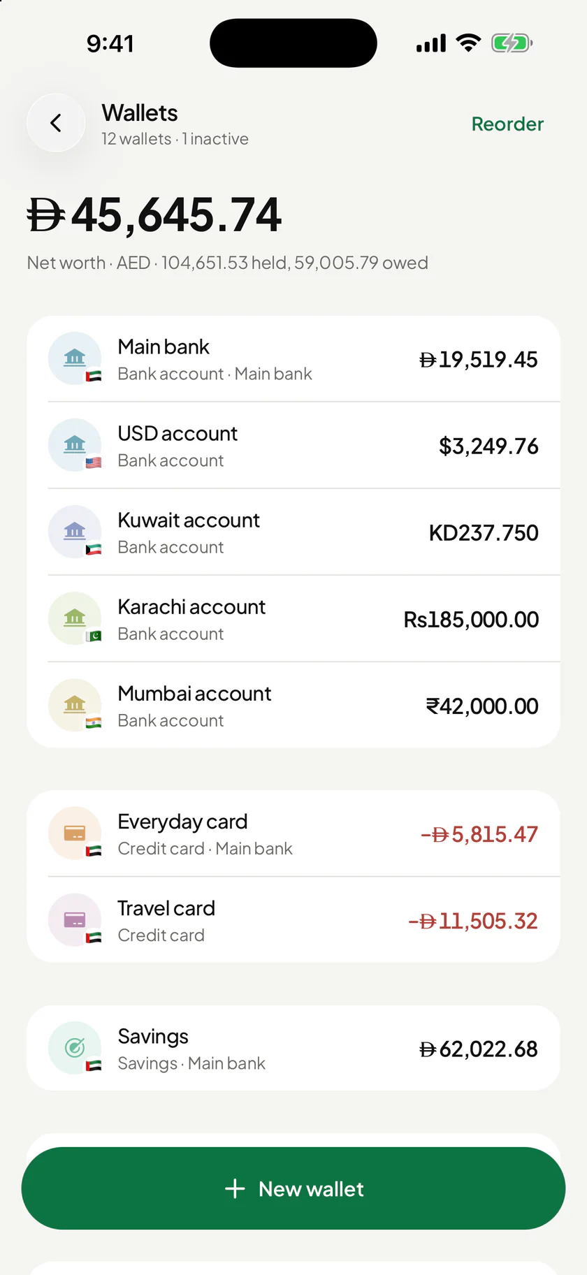 Wallets: every account